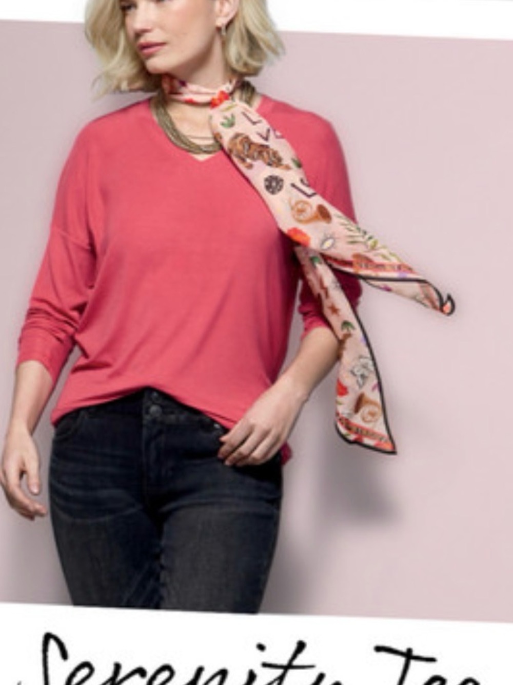 CAbi Pink Long Sleeve V-Neck Top SerenityTee